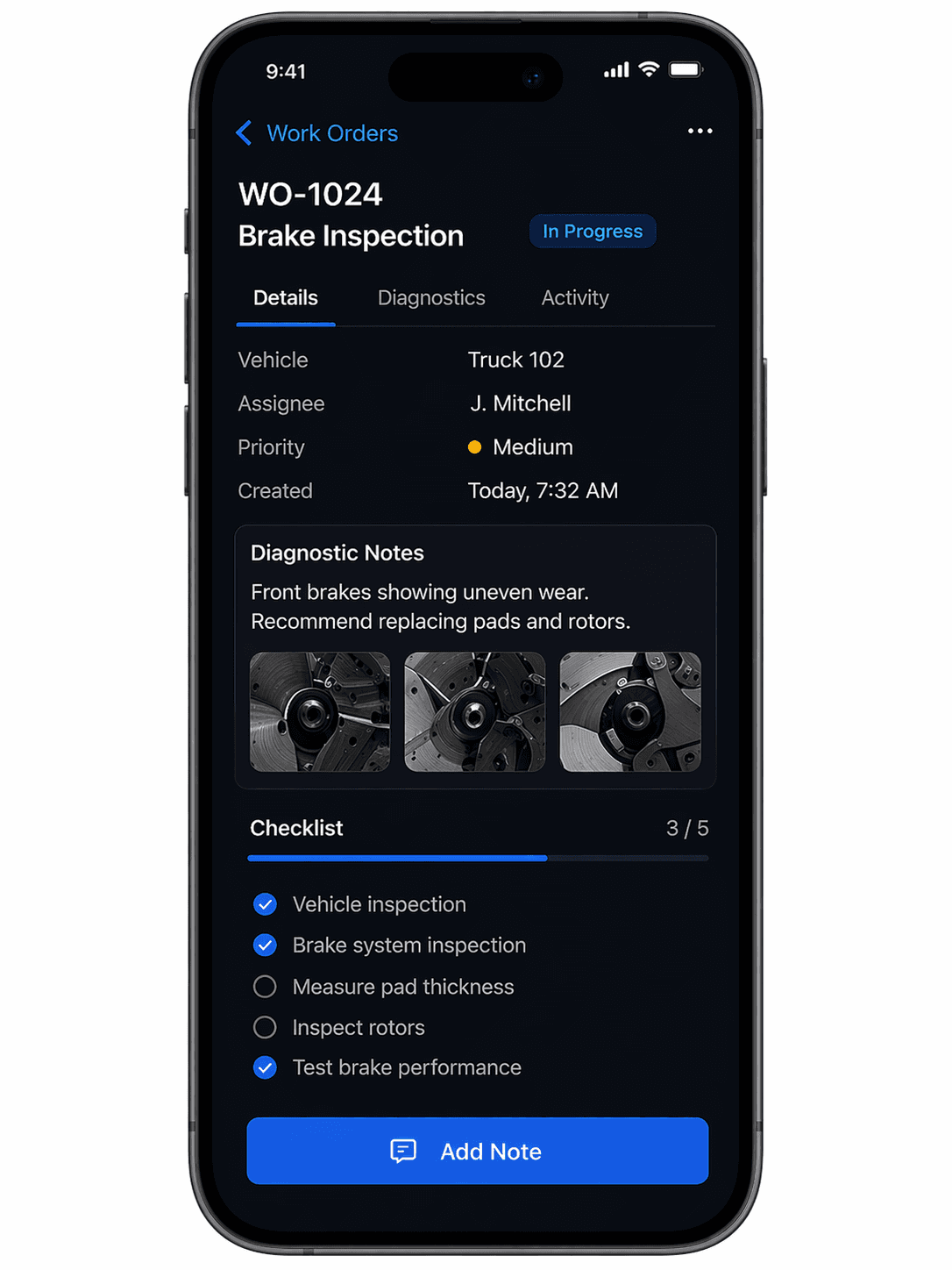 BayLink mobile work order on phone