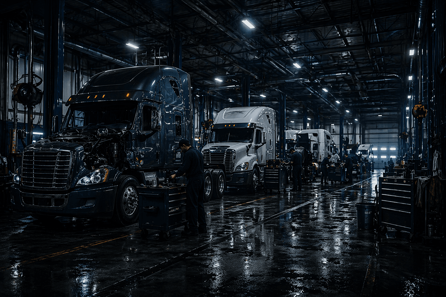 Fleet trucks and shop environment